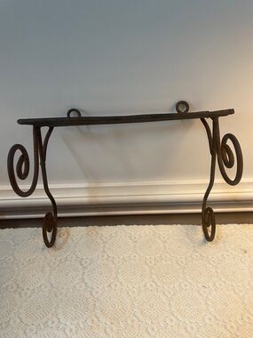 Rustic Brown Metal Scroll Wall Shelf